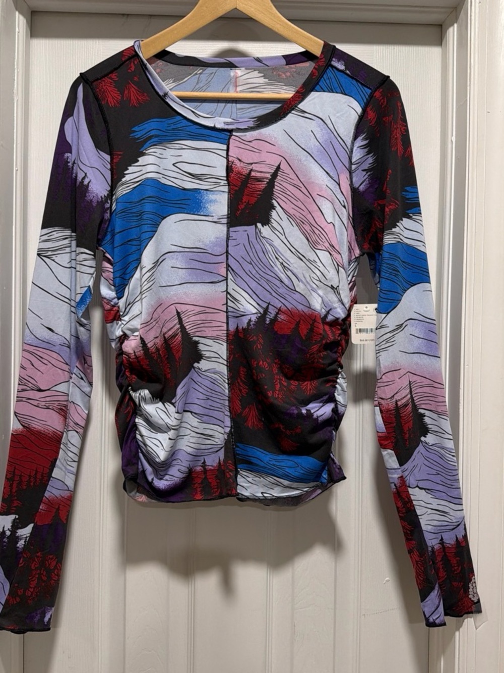 FP Movement NWT Multi-Color Ruched Long-Sleeve Graphic Top